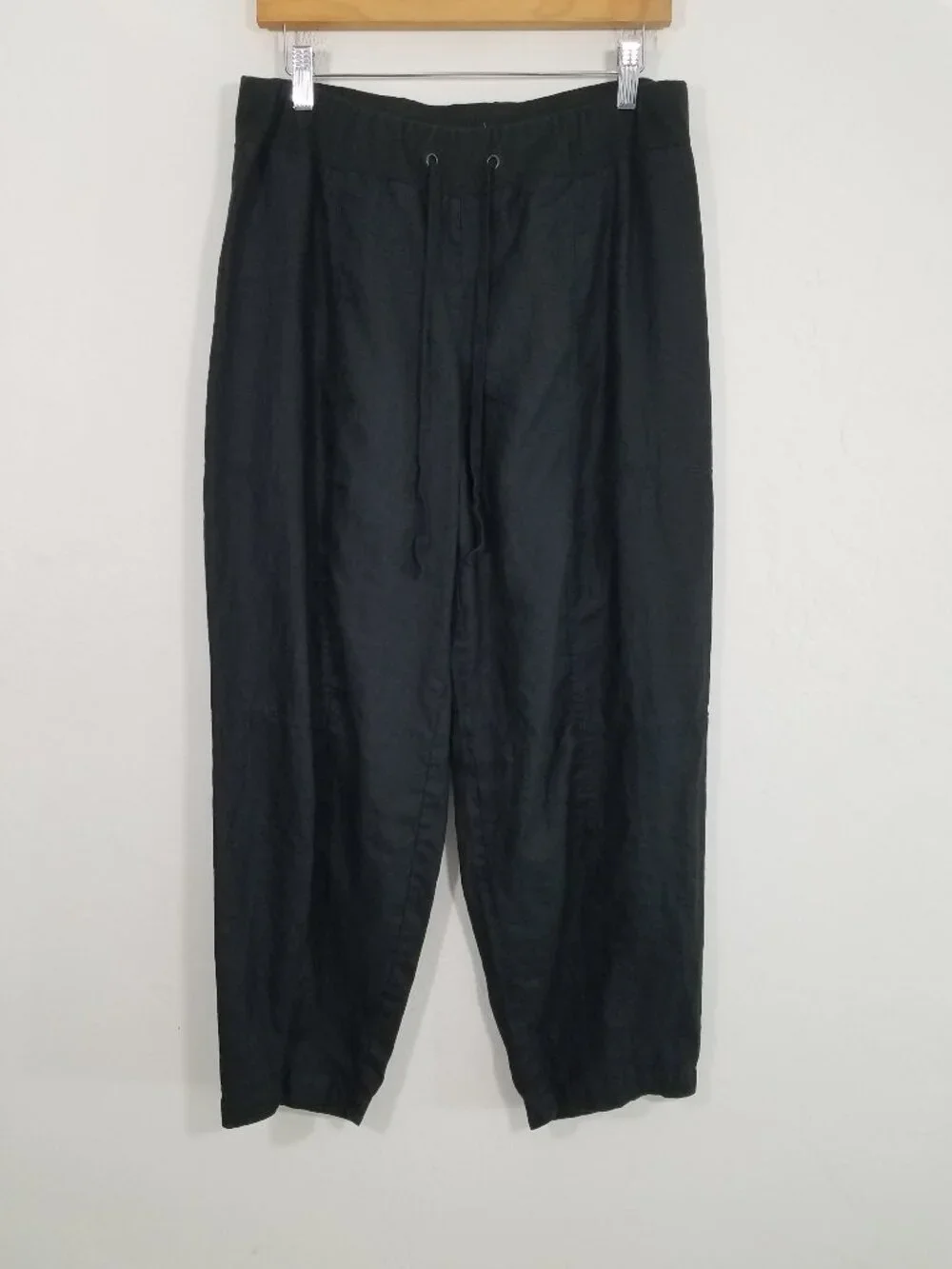 EUC Eileen Fisher Organic Linen Pull-On Drawstring Waist Pants Black Size M